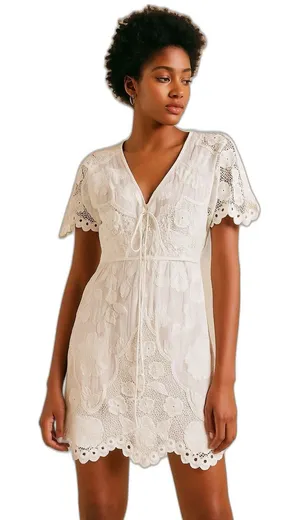 Anthropologie WHITE lace dress Size XS crochet beach coastal fairy thumbnail 1