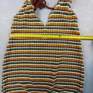 Wild Fable Striped Crochet Halter Top Brown Green Mustard Pink Large Boho thumbnail 8