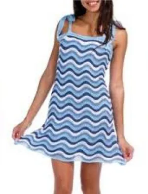 FCT With Love *FLAWED*‎ Crochet Blue and White Wave Mini Dress Size Large thumbnail 1