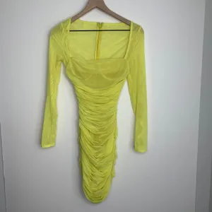 House of CB Valentina Yellow Long Sleeve Ruched Organza Mesh Mini Dress XS thumbnail 15