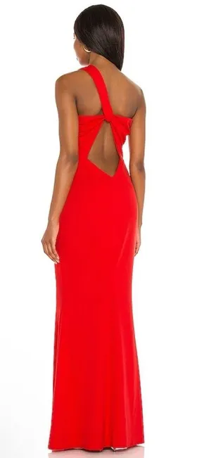 NEW NWT Katie May X REVOLVE Edgy One Shoulder Maxi Gown In Cherry Red thumbnail 2