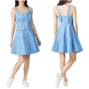 Color‎ Me Courtney Dress Womens 0 Blue Denim Alle Utility Fit And Flare Mini thumbnail 2