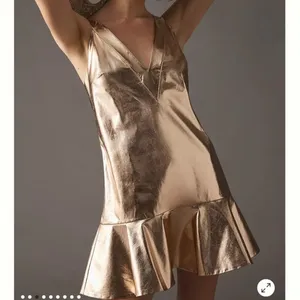 MARE MARE ANTHROPOLOGIE Gold Metallic V-Neck Dress Mini Size L‎ NWT thumbnail 4