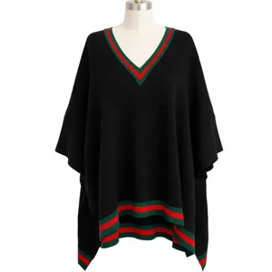 Tuckernuck‎ Knit Poncho Black Green Red OS Preppy Equestrian Work Office thumbnail 2