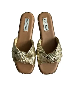 STEVE MADDEN Gold Leather Knot Slide Sandals Size 6 thumbnail 2