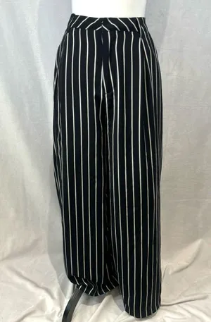 Navy gray and white pinstripe pleated palazzo wide leg trouser pants size large thumbnail 4