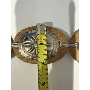 Southwestern Native Concho Leather Belt Silver Tone Tan Link 36.5" Cowboy Cowgir thumbnail 6
