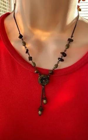 Beautiful Flower Beaded Bronze Necklace with Adjustable Length thumbnail 1