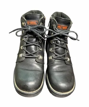 Harley Davidson 9.5 Black Leather Lace Up Motorcycle Ankle Boots Side Zipper thumbnail 1
