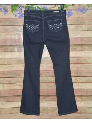 BE-GIRL Stretch Jeans Size 9/10 Dark Wash Boot Cut Embellished Pockets Butt Lift thumbnail 4