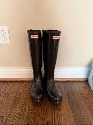 Hunter Black Original Adjustable Gloss Talk Rain Boots thumbnail 6