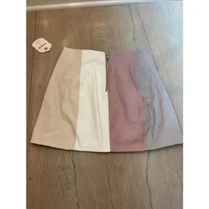 Altar'd State Pink Beige Color block Stripe Vegan Leather Mini Skirt Sz LARGE thumbnail 4