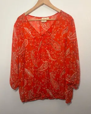 St. John's Bay Orange Paisley V-Neck Peasant Blouse Size 1X thumbnail 1