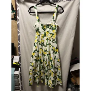 NWT Avec Les Filles Lemon Print Pockets Cotton-Blend Sweetheart Midi Dress SZ 4 thumbnail 5