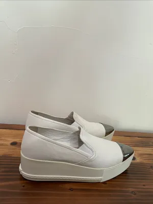 Miu Miu White Metallic Cap-Toe Leather Platform Sneakers Size 37.5 thumbnail 4