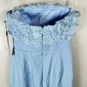NEW Cocomelody Formal Gown Womens 2? Ice Blue Rosette Strapless Maxi Train Prom thumbnail 6