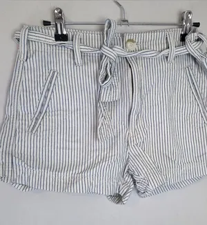 American Eagle Cotton Cream and Blue Striped Shorts with Tie Waist thumbnail 1