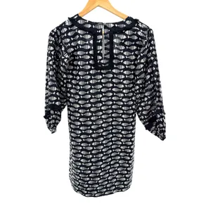 Tuckernuck‎ Piscis Catalans Fish Print Coverup Tunic Dress XS Black White Fringe thumbnail 7