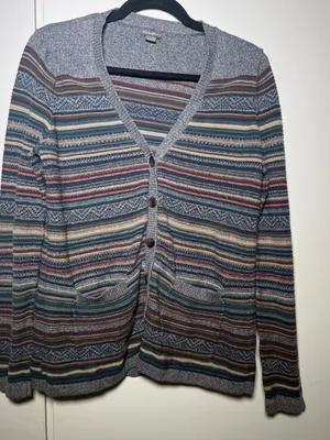 Eddie Bauer Multicolor Striped V-Neck Cardigan Sweater Womens Medium thumbnail 1