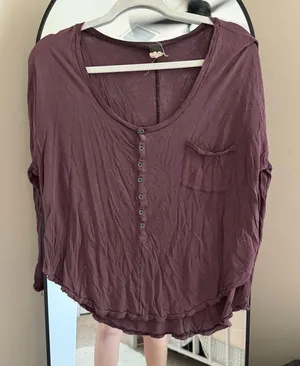 We The Free Long Sleeve Henley Top - Plum thumbnail 1