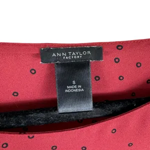 Ann Taylor Red Black Patterned Round Neck 3/4 Bell Sleeve Lightweight‎ Blouse S thumbnail 5