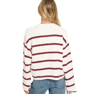 Zenana Wool Blend‎ Striped Sweater - Burgundy - Large thumbnail 3