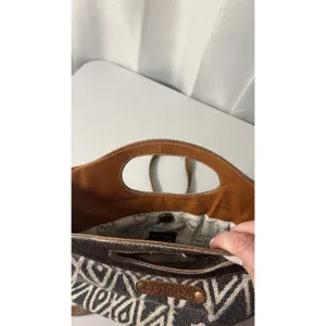 Myra Bag Azure Printed Aztec Womens Brown Tan Canvas Leather Print Boho Shoulder thumbnail 10