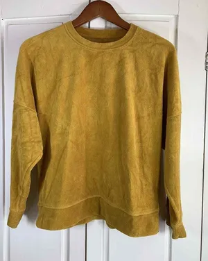 Aerie Soft‎ Velour Sweatshirt Women XS Mustard Yellow Oversized Cozy Top Comfy thumbnail 1