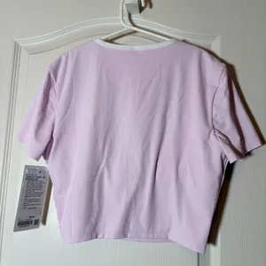 Lululemon Tight Fit Cropped Shelf Bra Tee NWT Sz Large PNKO/WHT thumbnail 2