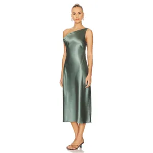 ASTR The Label Elain One Shoulder Satin‎ Midi Dress Sage Green Women's Large thumbnail 2