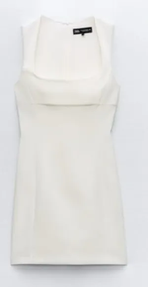 Zara Nwt White Squared Neck Mini Dress Size Xxl thumbnail 5