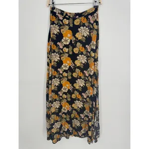 Natural Life Floral Maxi Skirt XS Black Orange Boho Hippie Cottagecore Slit thumbnail 7