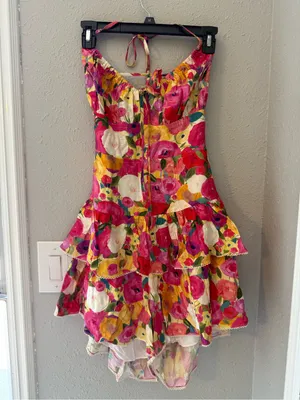 NWT Luxxel Pink Multi Floral Ruffle Tiered Mini Dress thumbnail 6