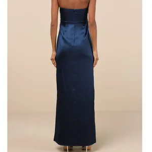 Lulus NWT Memorable Entrance Dark Blue Strapless Satin Pleated Maxi Gown Dress thumbnail 7