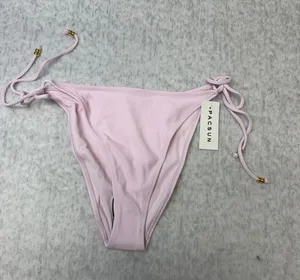 PacSun Swim Eco Pink Textured Side Tie Bikini‎ Bottoms Gold Beads L Large NEW thumbnail 1