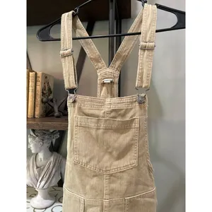 Aerie Werk and Play Denim Short Overalls TAN KHAKI Womens Size XS thumbnail 4