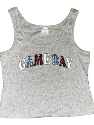 No Boundaries Gray 'Game Day' Graphic Tank Top with Blue and Burgundy Lettering thumbnail 1
