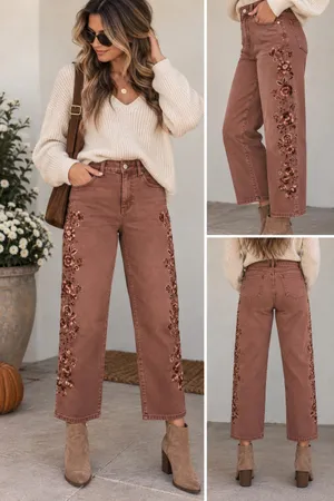 Altar'd State Rosewood Embroidered Straight-Leg‎ Jeans thumbnail 2