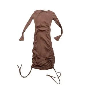 Drawstring Ruched Side Bodycon Dress in Brown, Size XS​ thumbnail 5