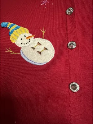 Berek Red Snowman Christmas Holiday Button Up Cardigan Sweater Womens Lg thumbnail 3