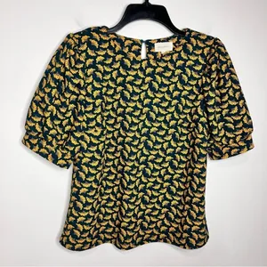 Mellóday puffed sleeve blouse green, yellow‎ size small thumbnail 1