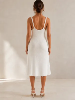 House of Harlow Women’s Ivory Cloud Dancer Pearl Strap White Knit Midi Dress S thumbnail 5