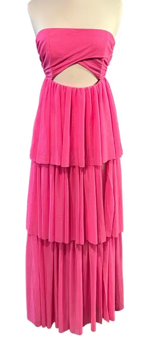 For Love & Lemons Juni Tulle‎ Maxi Dress in Pink Sparkle Glitter Size XS thumbnail 1