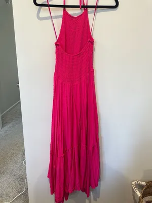 Koko + Maso Hot Pink Smocked Halter Neck Maxi Dress Size M thumbnail 3