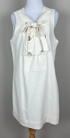 Hyacinth House Tuckernuck‎ Mini Dress Womens Medium Ivory Linen Cotton Lace Up M thumbnail 1