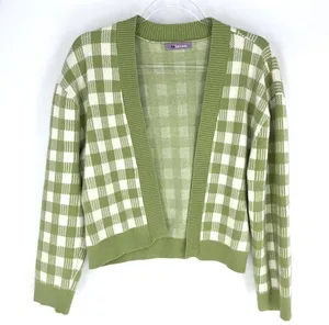 Lalavon Coordinated Set Checkered Crop Knit Sweater Set Green White Size Small thumbnail 2