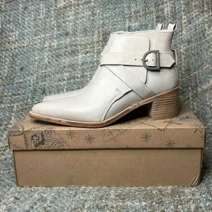 Free People Women's Back Loop Ankle Buckle Pointed Toe Booties in Bone thumbnail 1