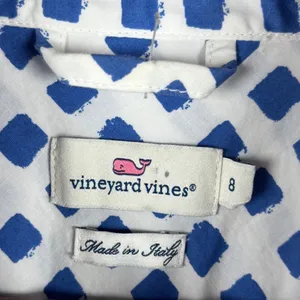 Vineyard Vines Shirt Dress 8 Blue White Block Print Sleeveless Made in Italy thumbnail 3