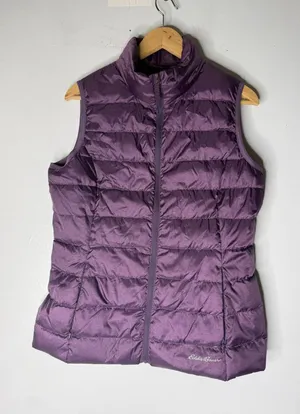 Eddie Bauer EB650 Purple Down Puffer Vest Womens Medium Full Zip Quilted Layer thumbnail 1