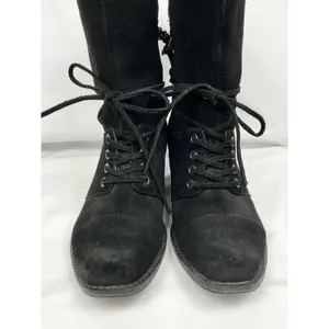 Latigo Portland Black Suede Lace Up Boots Side Zip Chunky Heel Boho Sz 7.5 thumbnail 8
